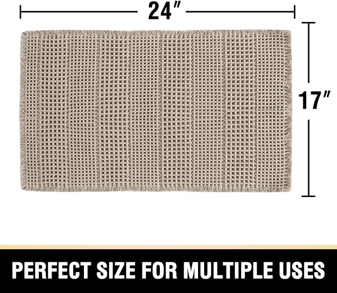 H.VERSAILTEX Upgraded Waffle Bath Mat Super Absorbent Bathroom Mats Non Slip Bath Rugs for Bath Floor Machine Washable Dry Fast Bathroom Rugs for Beside Tub, 17" x 24", Irish Cream