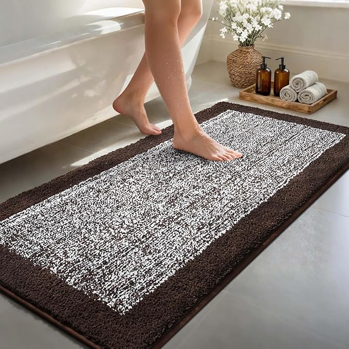 60x24 Long Bathroom Rugs Washable Non Slip, Brown Bath Mat for Bathroom Floor Tub, Soft Absorbent Quick Dry Mats for Shower,Bathtub,Home Decor