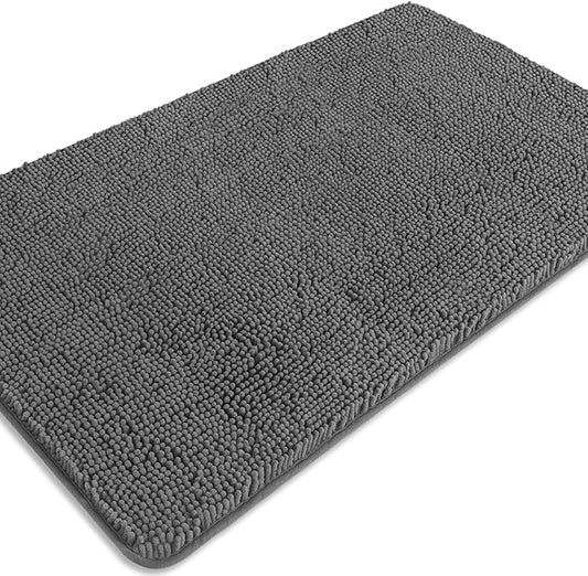 Gray Bathroom Rugs – Absorbent and Washable Bath Mat, Non-Slip, Thick Soft Chenille Bath Rugs for Bathroom Floor, Shower, Sink - 26" x 44"