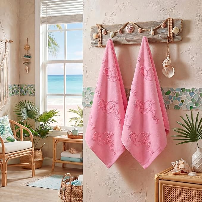 2 Pcs Flamingo Hand Towels for Bathroom 100% Cotton Jacquard Weave Hand Towels Pink Soft Absorbent Dish Washcloth for Bathroom Kitchen Tropical Summer Theme Gifts, 29.5 x 13.8 Inch