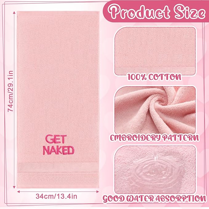 2 Pcs Pink Get Naked Hand Towels 100% Cotton Embroidered Bathroom Pink Towel Modern Decorative Housewarming Gifts, Funny Bathroom Decor 29 x 13 Inch