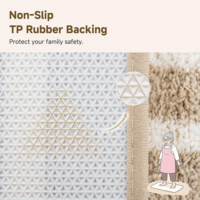 GRANNY SAYS Striped Bathroom Rugs Non Slip, 24" x 36", Bath Rugs for Bathroom Washable, Bath Mats for Floor, Microfiber Bath Mat for Tub, Absorbent Bath Rugs for Shower Room, Beige