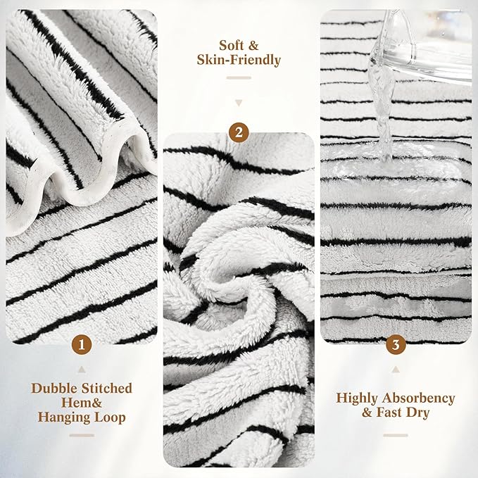 6 Pcs Oversized Bath Towels for Adults 35x70 Inches Black & White Striped Extra Large Bath Towel Sets Bathroom Sheets Jumbo Shower Towels Quick Dry Absorbent Soft Microfiber for Women Men