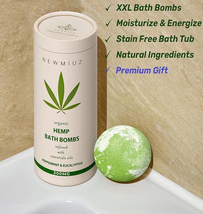 Organic Hemp Bath Bombs Infused Peppermint Eucalyptus Essential Oil Luxurious Bath Essentials Gifts for Dry Skin Immerse Yourself in A Blissful Spa