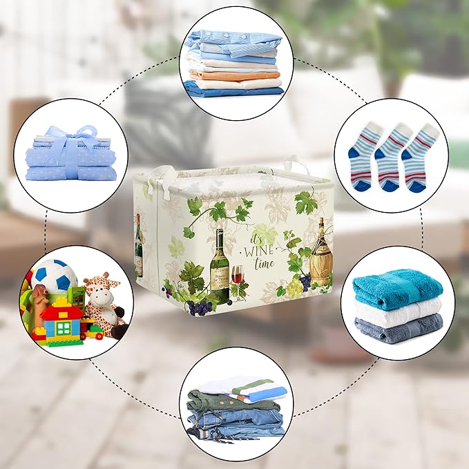 Clastyle Retro Manor Wine Storage Baskets Outdoor Camping Grape Cane Vine Kitchen Storage Bin Rectangle Gift Basket for Clothes Food Book Toy