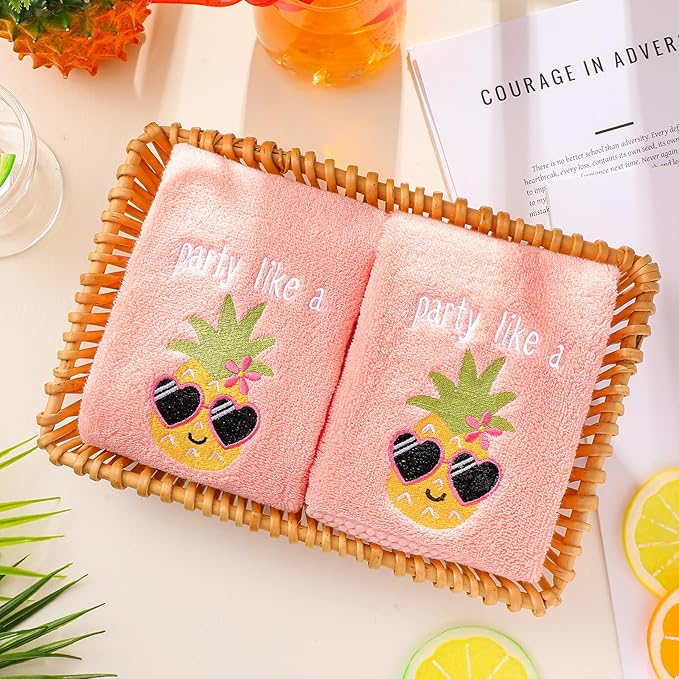2 Pcs Party Like a Pineapple Hand Towels Coral Bathroom Decor 14x29 Inch Embroidered 100% Cotton Soft Absorbent Spring Summer Decorative Hand Towels for Bathroom Kitchen