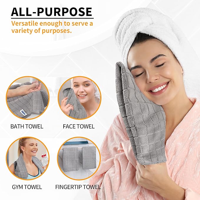 HOMERHYME Hand Towels for Bathroom, 24 Pack 25''*15'' Microfiber Grey Bath Hand Towels, Quick Dry Lint Free Soft Absorbent Bulk Washcloths Decorative Fingertip Towels for Hotel Travel Kitchen