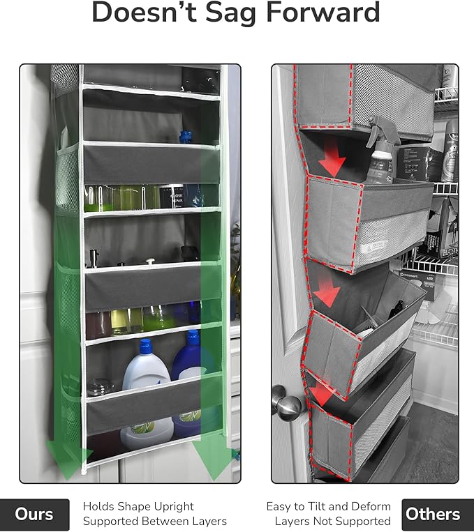 ULG 1 Pack Over Door Organizer with 4 Large Pockets 6 Mesh Side Pockets, 36 lbs Weight Capacity Hanging Storage Organizer with Clear Window for Bedroom Nursery, Baby Kids Toys, Diapers, Dark Grey