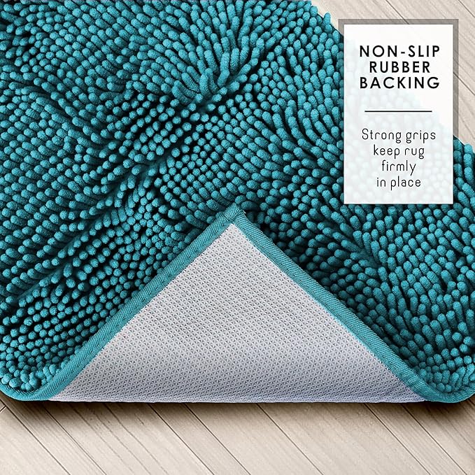 Hearth & Harbor Bathroom Rugs, Chenille Bath Mat - Machine Washable Bath Mats for Bathroom Non-Slip Backing Rubber, Quick Dry Bathroom Mat - Teal Bath Rug, 26x44