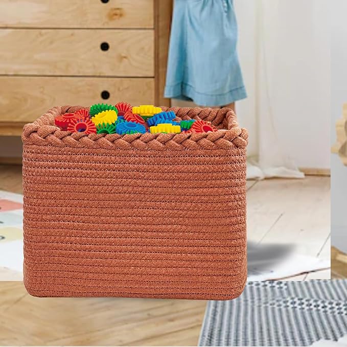 COMFY-HOMI Square Woven Cotton Rope Basket for Organizing, Gift Baskets for Handles, Empty Gift Baskets, Toy Basket for bins|13.5" x 11" x 9.5" home decor for Living Room, Bathroom