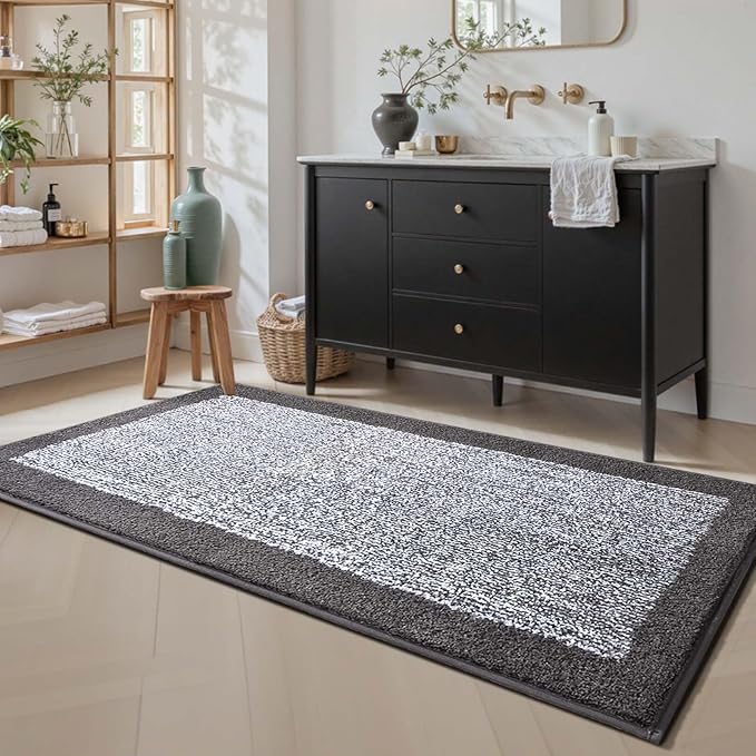 60x24 Long Bathroom Rugs Washable Non Slip, Grey Bath Mat for Bathroom Floor Tub, Soft Absorbent Quick Dry Mats for Shower,Bathtub,Home Decor