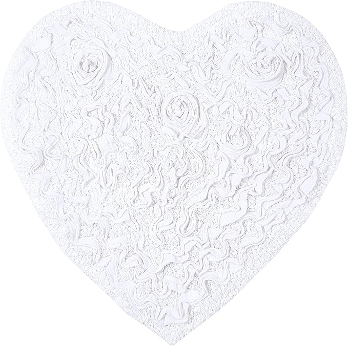 Home Weavers Bell Flower Collection 100% Cotton Tufted Bath Rugs, Extra Soft and Absorbent Bath Rugs, Non-Slip Bath Mats, Machine Washable, Bath Mats for Bathroom Floor and Tub, 25"x25" Heart, White