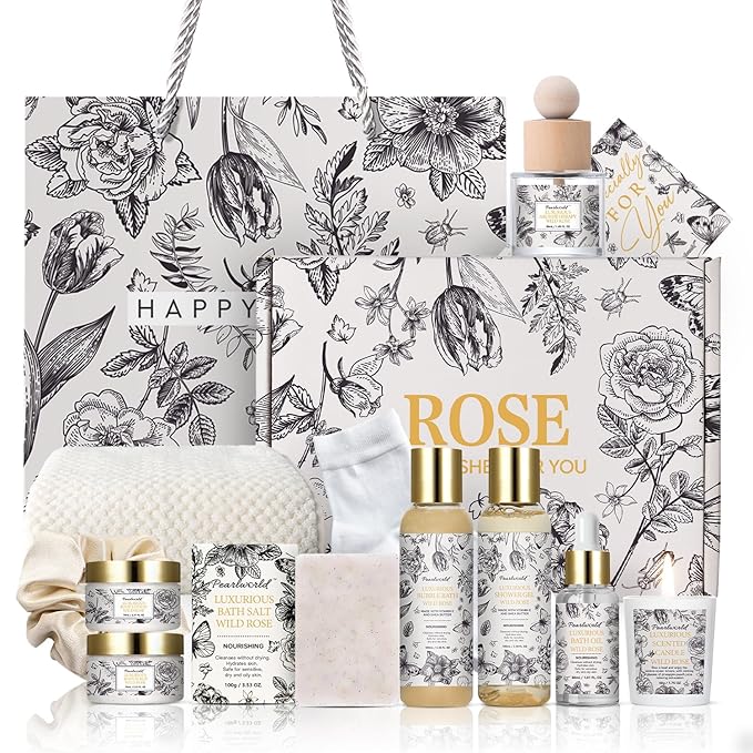 Valentine's Day Gifts, Spa Gift Set for Women- Luxury Rose 14 Pcs Bath Set, Home Spa Kit, Christmas Gift for Women, Birthday Gifts