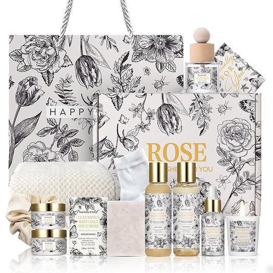 Valentine's Day Gifts, Spa Gift Set for Women- Luxury Rose 14 Pcs Bath Set, Home Spa Kit, Christmas Gift for Women, Birthday Gifts