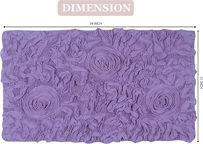 Home Weavers Bell Flower Collection 100% Cotton Tufted Bath Rugs, Extra Soft and Absorbent Bath Rugs, Non-Slip Bath Mats, Machine Washable, Bath Mats for Bathroom Floor, 21"x34" Rectangle, Purple