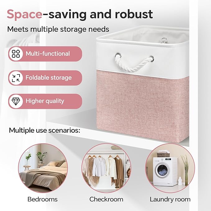 13x13 Inch Cube Storage Bins with Reinforced Bottom Cardboard, 6 Pack Large Foldable Fabric Storage Cubes with Handles for Shelf, Closet, Laundry Organization (White&Pink)