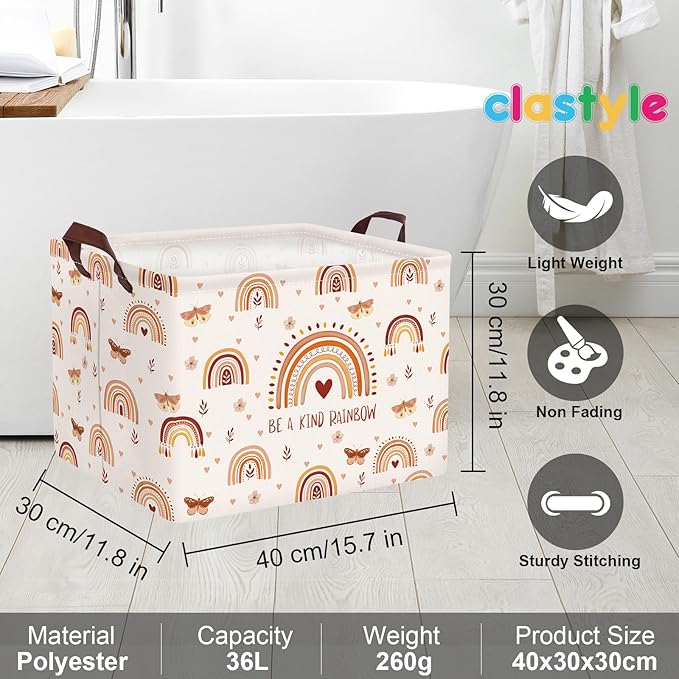 Clastyle Boho Rainbow Toy Basket Rectangle Butterfly Flower Pink Girl Basket Kid Room Decor Clothes Nursery Hamper Baby Gift Book Shelf Basket