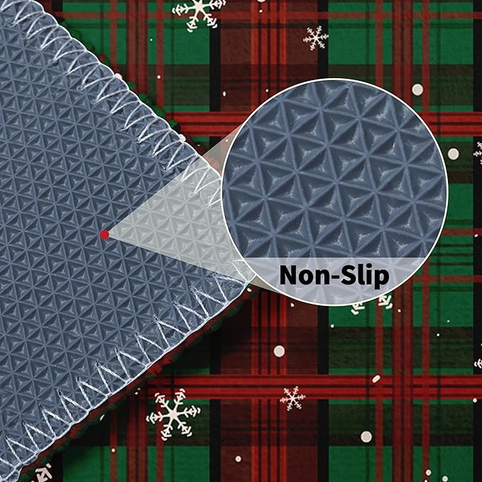 Green Christmas Bath Rug Xmas Red Green Buffalo Plaid Snowflakes Bathroom Mat Extra Soft Rug 20X32 Inch Plush Non Slip Absorbent Holiday Doormat for Bathroom Entryway Living Room