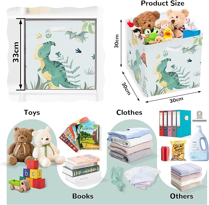 Clastyle 3 pcs Dinosaur Cube Storage Unit Boxes Volcano Kallax Box for Shelves Parents Storage Baskets for Book Clothes Toy Organizer, Volcanoes, 11.8x11.8x11.8 in