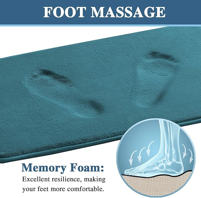 H.VERSAILTEX Bath Mat Memory Foam Bathroom Rug Flannel Velvety Luxury Extra Soft and Absorbent Non Slip Rugs for Bathroom/Bedroom (Curved Set 24"x 36" Plus 20"x 24" Dark Teal)