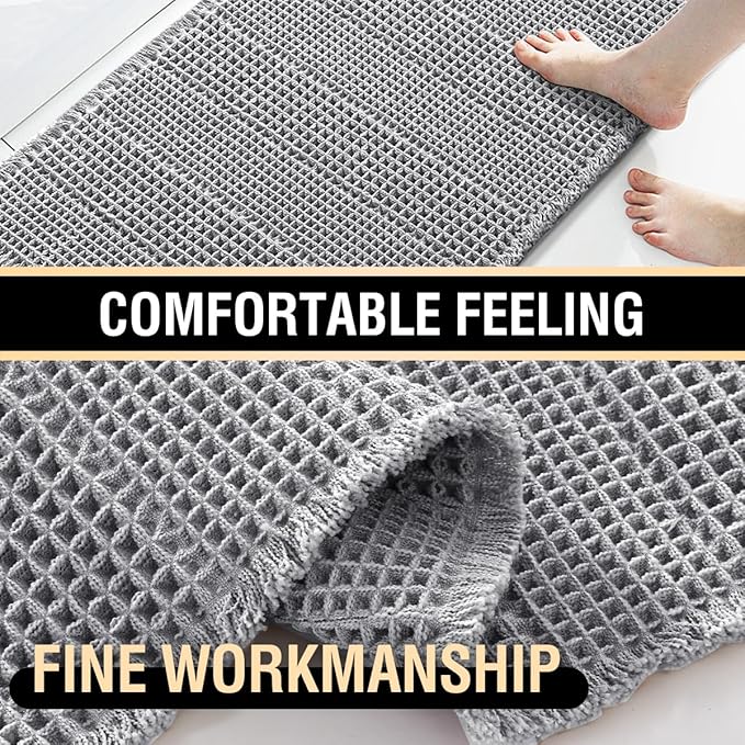 H.VERSAILTEX Waffle Bath Mat Super Absorbent Non Slip Bath Rugs for Beside Tub, 24" x 60", Dove