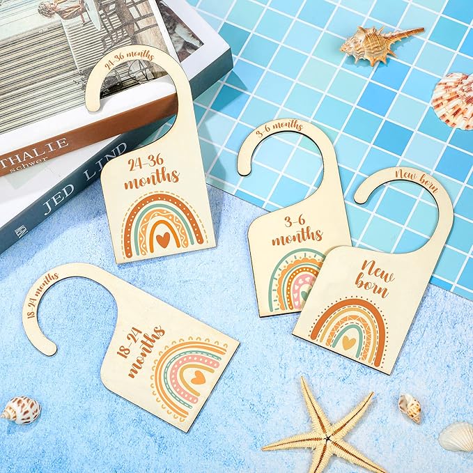 Set of 7 Baby Closet Dividers for Clothes Organizer from Newborn to Toddler Boho Baby Clothes Size Hanger Organizer Rainbow Designs for Nursery Decor