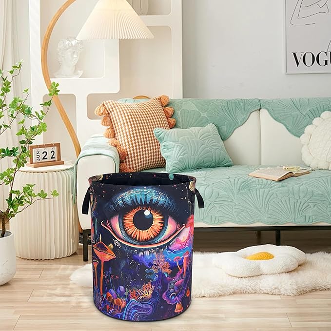 Abstract Eyes Mushrooms Laundry Basket Funny Oxford Cloth Laundry Hamper With Handle Foldable Portable Clothes Storage Basket 18.9 X 16.5 In Storage Bag For Laundry Room/Bathroom/Bedroom/Dormitories