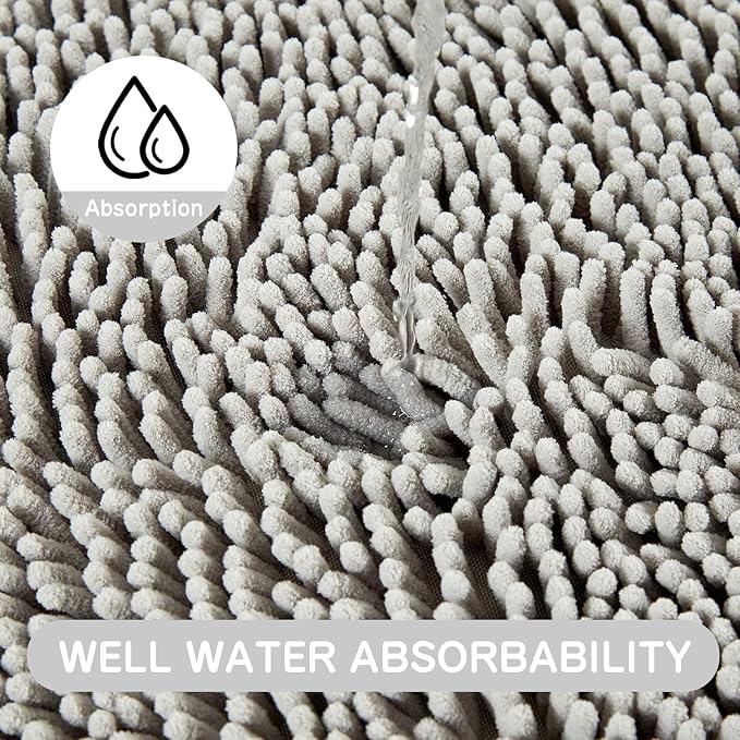 Grey Chenille Bathroom Rug 17"x24" Inch - Non Slip Absorbent Bath Mat for Shower, Quick Dry Machine Washable Floor Mats, Soft Plush