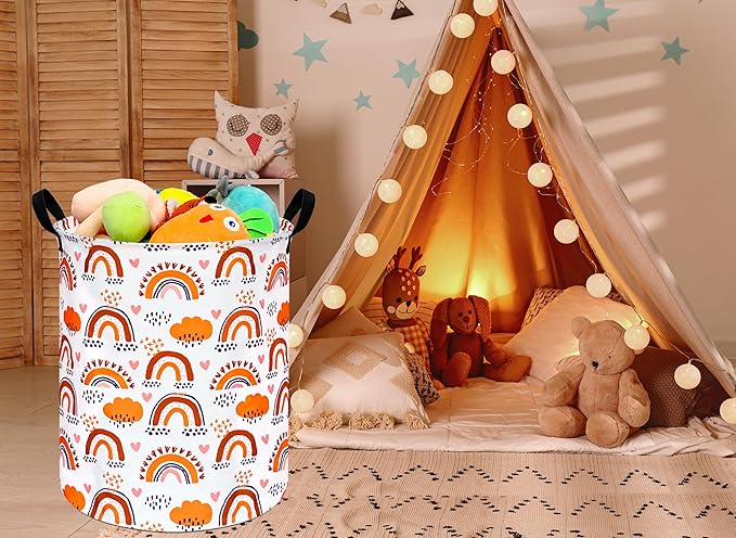 19.7 Inch Round Laundry Clothes Hamper Laundry Basket with Handles,Storage Organizer Bins Laundry Gift Basket for Room, Bedroom Decor (Rainbow)