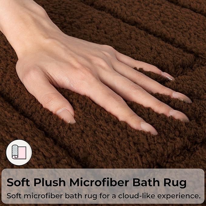 GRANNY SAYS Bathroom Rugs Sets 3 Piece, Soft Absorbent Microfiber Bath Mats for Bathroom Non Slip Washable, U-Shaped Toilet Bath Rugs for Tub Shower (Brown, 16" x 24" + 20" x 32" + U Shaped 20" x 24")