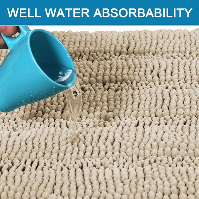 H.VERSAILTEX Bathroom Rug Sets 2 Piece Bath Mats Non Slip Thick Soft Chenille Striped Bath Rug achine Washable Shower Floor Rugs for Tub, Shower and Floor (Fog, 20" x 32"/17" x 24")