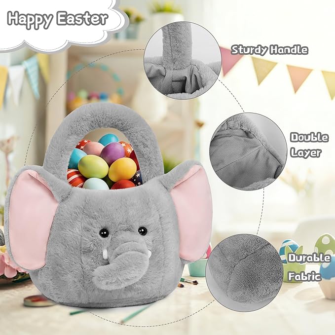 Easter Basket, Easter Baskets for Kids,Elephant Baskets with Handle for Gifts Empty, Bunny Egg Hunting, Basket Stuffers Essentials