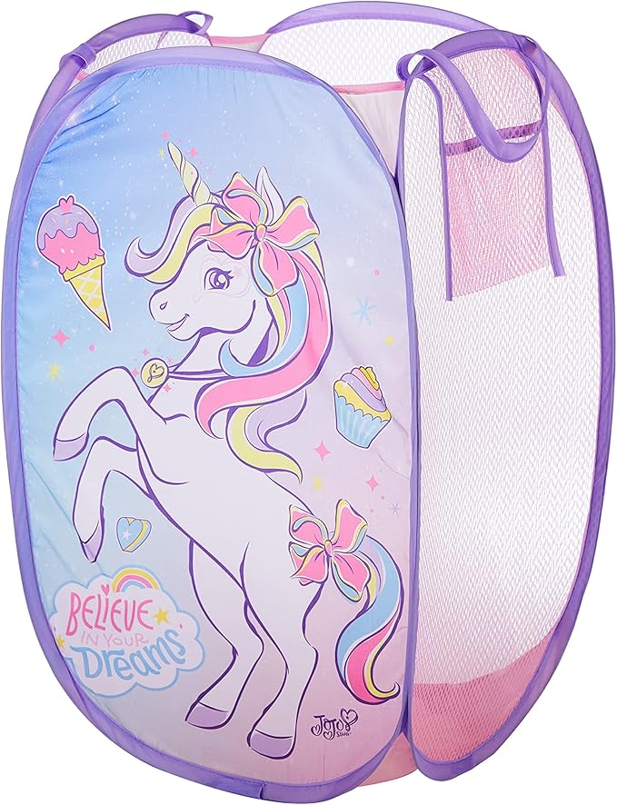 Idea Nuova JoJo Siwa Bow Unicorn Believe in Your Dreams Pop Up Hamper with Durable Carry Handles, 21'' H x 13.5'' W X 13.5'' L