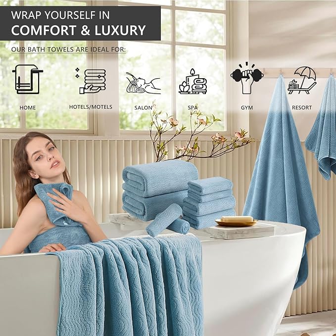 8 Piece Bath Towel Set |2 Oversized Large Bath Sheet,2 Hand Towels,4 Washcloths| Ultra Soft Bath Towel Set for Bathroom Hotel Gym Spa,Highly Absorbent Quick Dry Bathroom Towel Collections,Turquoise