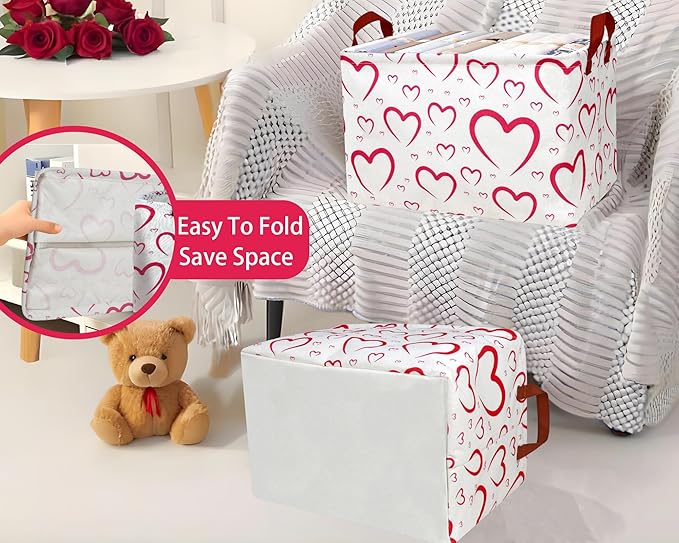 Large Valentine's Day Basket Heart Shaped Storage Bin for Gifts Collapsible Organizer Room Decor (Open Mouth Love)
