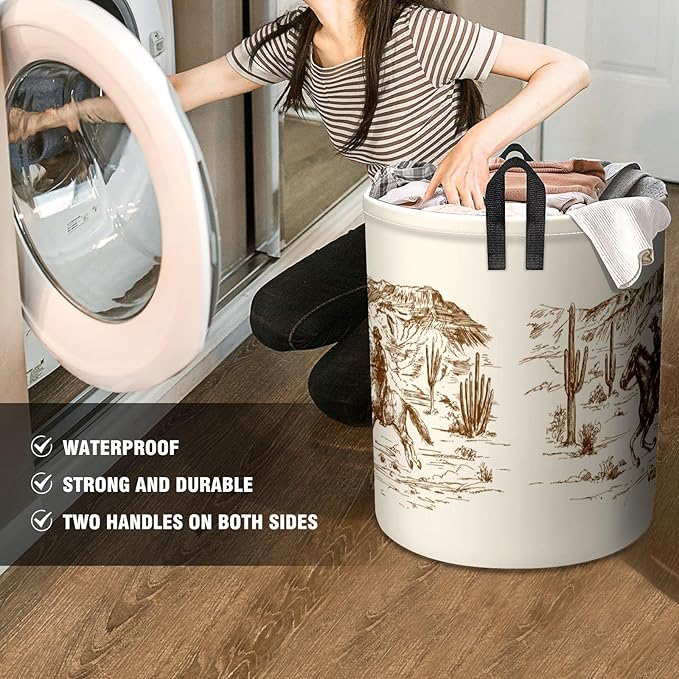 West Cowboy Baby Laundry Hamper,kids laundry Basket,Waterproof Storage Bin for Bedroom,Clothes Organizer Basket,Toys Box,Room Decor
