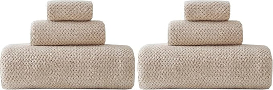 30x60 Inches Extra Large Bath Towels Set Super Soft Absorbent Luxury Microfiber Towels for Bathroom (Beige,3PCS) (Pack of 2)