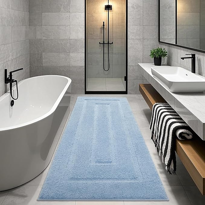HOMORE Bathroom Runner Rug 24x70 Inch, Thick Soft and Absorbent Microfiber Bath Runner Rug, TPR Backing Non Slip Bath Mat, Washable Plush Bath Rug for Bathroom Floor Shower Tub Sink, Light Blue