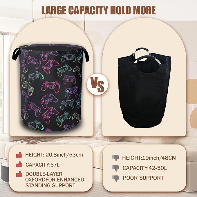 Gampad Gamer Laundry Basket,Waterproof Foldable Laundry Hamper,Dirty Clothes Basket, Linen Bin Storage Organizer Collection 16" x 20.8"