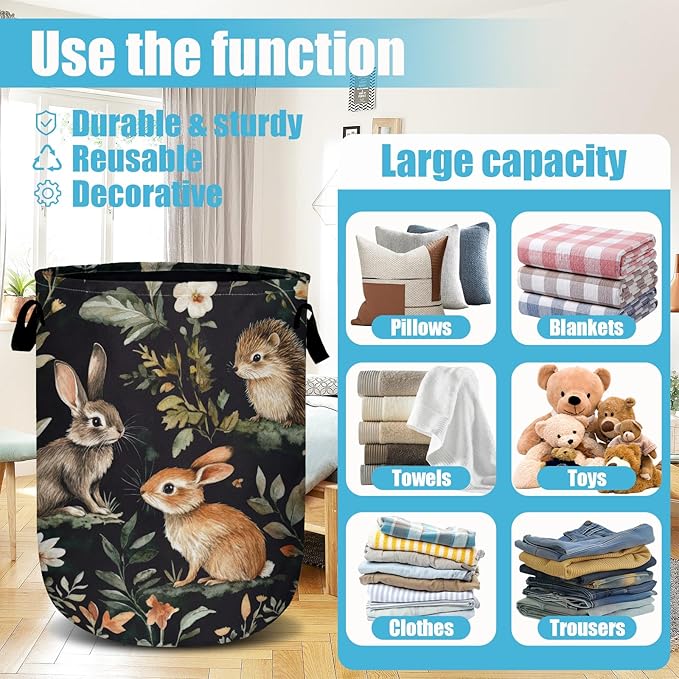 Cute Animal Laundry Basket, Laundry Hamper Collapsible Oxford Cloth with Handle Clothes Toy Storage Bin for Bathroom Laundry Room Bedroom 15.7 X 20 Inch