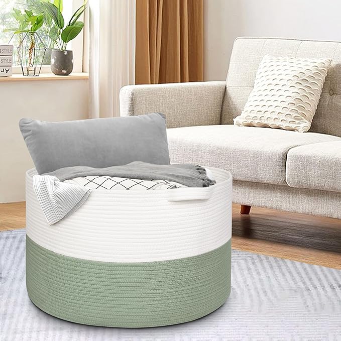 115L Extra Large Blanket Basket, Kids Dog Toy Storage Bin Box, Nursery Baby Toddler Toy Organizer, Soft Cotton Rope Woven Bin, XXXL Jumbo Basket for Blankets for Living Room, 23.6"x15.7"