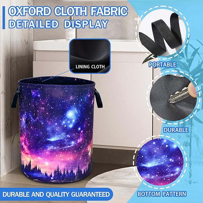 Starry Sky Forest Laundry Basket Oxford Cloth Beautiful Night Laundry Hamper With Handle Foldable Portable Clothes Storage Basket 18.9 X 16.5 In Storage Bag For Laundry Room/Bathroom/Bedroom