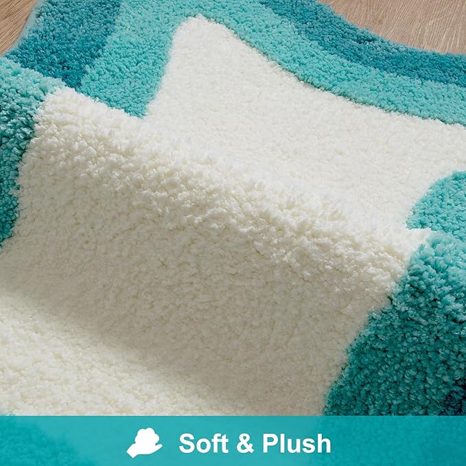 HAOCOO Washable Irregular Shape Bathroom Rugs, 18x25 inch Soft Non Slip Gradient Small Bath Mat, Microfiber Absorbent Shower Rug for Sink Tub Shower