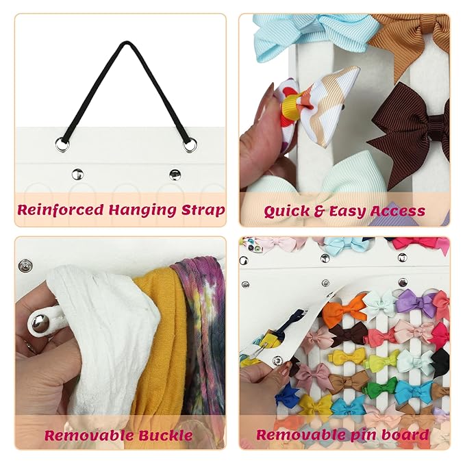 PACMAXI Baby Girl Hair Bows Holder, Hair Clips Storage Hanger For Ribbons, Hair Bows Organizer, Baby Hair Clip Storage Display Sturdy Stand, Wall Hanging for Girl Room (Ivory white 2, Small)