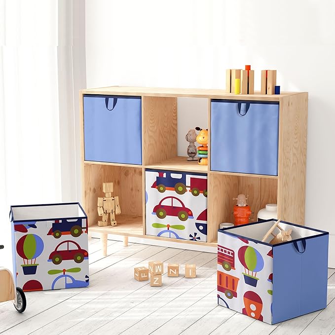 Bacati - Small Storage Tote Transportation Blue/Navy/Orange/Red/Green Boys10 x 10 x 10 inches