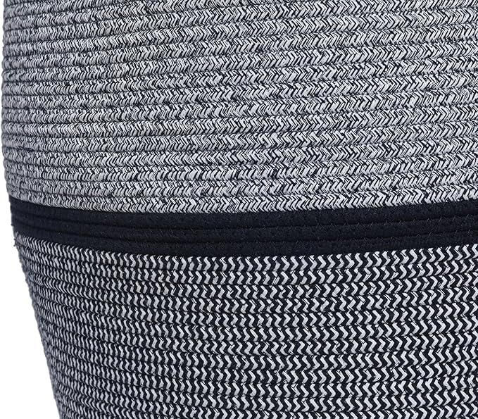 26" x 20" Handcrafted Tall Cotton Rope Basket with Lid, Stylish Flagon Shape with Cover, Clothes Hamper with Top, for Bedroom and Living Room, Two Sides Dark Blue Mix