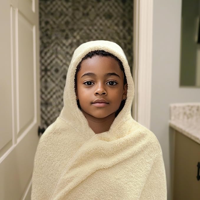 ORIGINAL KIDS Hooded Bath Towel Wrap - Ultra Soft 100% Cotton Terry Large Oversized Hooded Kids Towel - Toddler Big Kid Shower Pool Beach Towel - Absorbent Quick Dry Easy Care Gift - 30 x 54 - Ivory