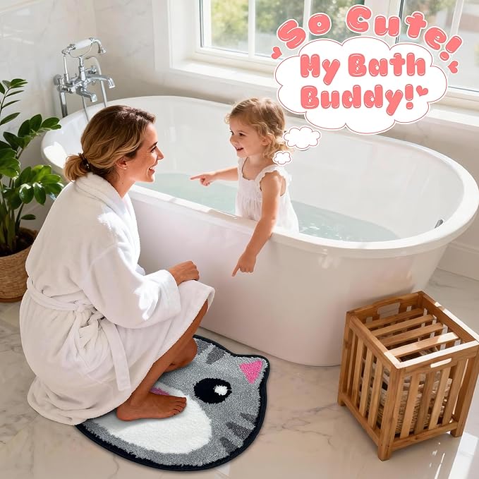 Hexagram Cat Rug, Bath Mat, Cat Bathroom Decor for Home, Cute Small Bath Mat Indoor Gifts 20×22 Inch, Non Slip Strong Absorbent Soft Washable Animal Bathroom Rug for Tub, Door, Shower Room, Bedroom