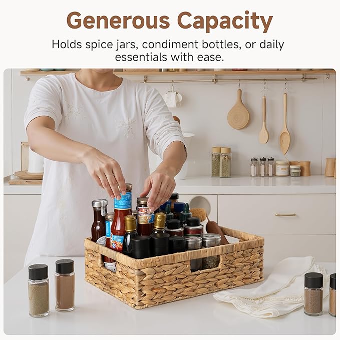 StorageWorks Pantry Baskets, Wicker Storage Baskets for Organizing, Bathroom Shelves, Pantry Organizers and Storage, Water Hyacinth, 15½"L x 11¾"W x 4 ¾"H