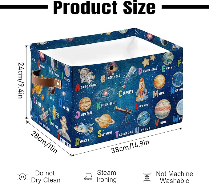 Space Planet Rectangle Storage Basket - Space Themed Collection Collapsible Storage Baskets with Handles - Astronaut Toy Bins - Cosmic Rocket Pattern Storages Bin for Kids Clothes, Gift, Book